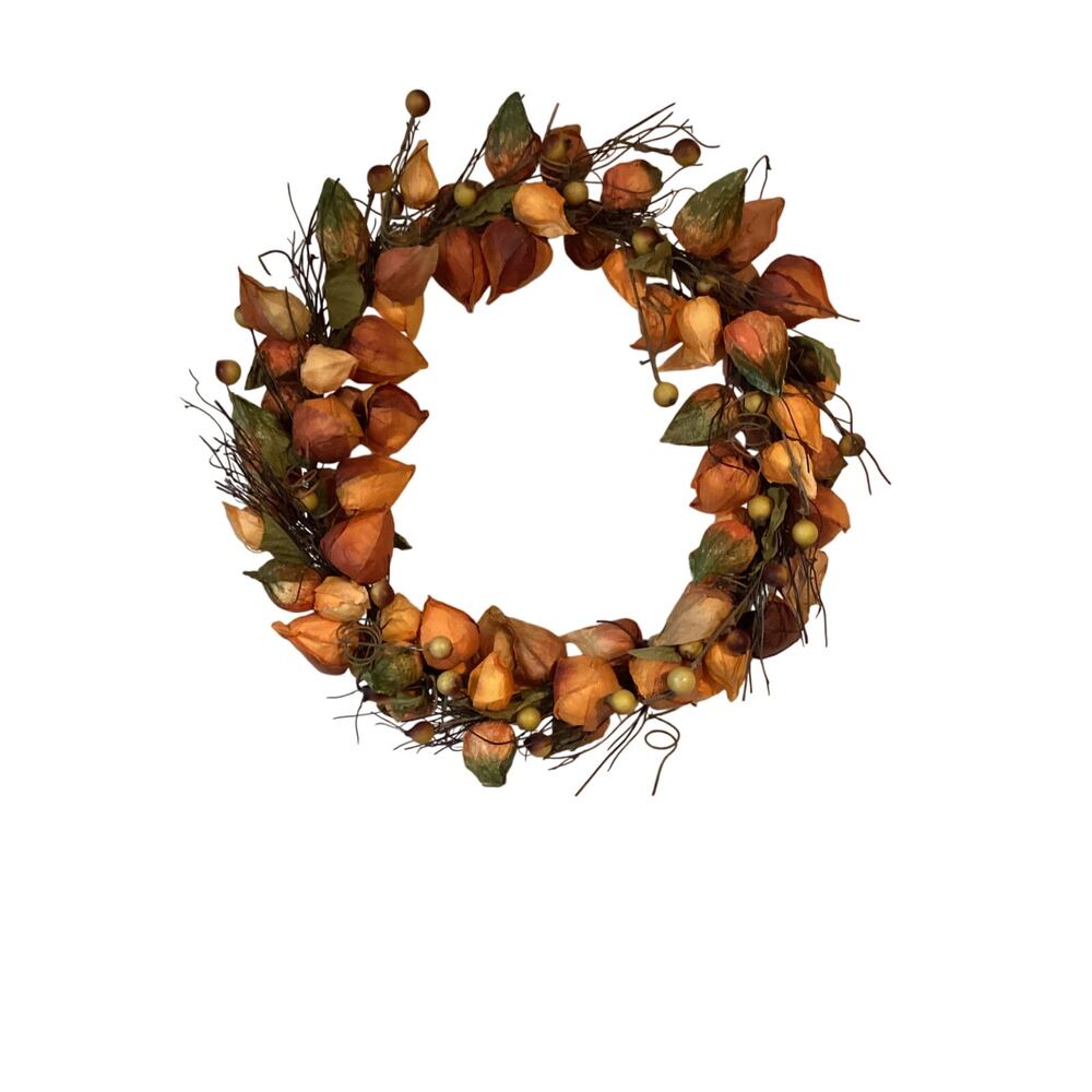 6005 NWOT Artificial Chinese Lantern Wreath/Bladder Cherry Artificial 15 Inch